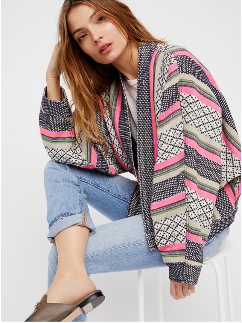 Free People Boho Southwestern Cropped Jacket Cardigan XS Oversized Dolman Sleeve